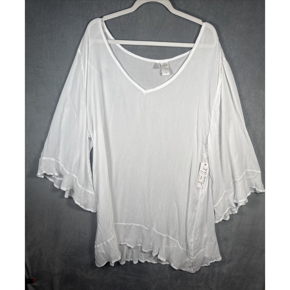 Anne Cole Other - Anne Cole V-Neck White‎ 100 Rayon Tunic Beach Cover-Up Women's Sz 18-20 NWT